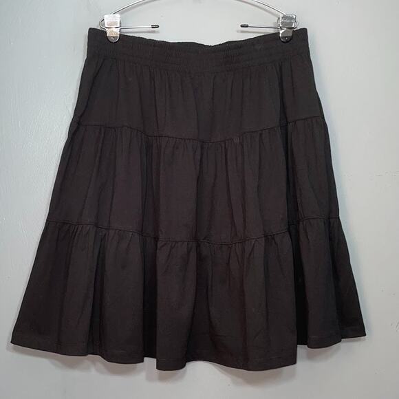 Woman Within Peasant Skirt Size L 18/20 Black Tiered Skater Dark Gothic Romantic - Picture 1 of 10
